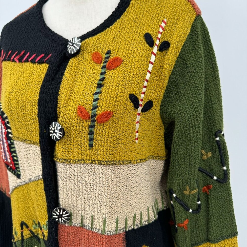 Indigo Moon Embroidered Patchwork Cardigan - image 4